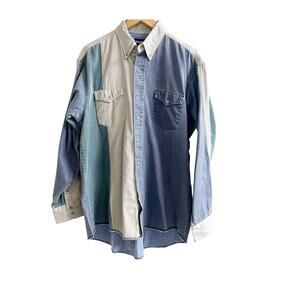 VTG Wrangler X-Long Sz XL Mens Button Up Long Sleeve Heavy Cotton Color Block